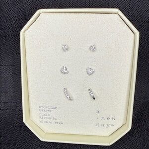 A New Day Cubic Zirconia Heart and Stud Earring Set- 3 Pairs
